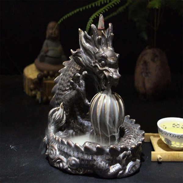5Cgo 43668033764 煙倒流香爐陶瓷香爐創意擺件神龍吐珠香薰爐倒流香佛堂擺件居室熏香爐  LAY99000