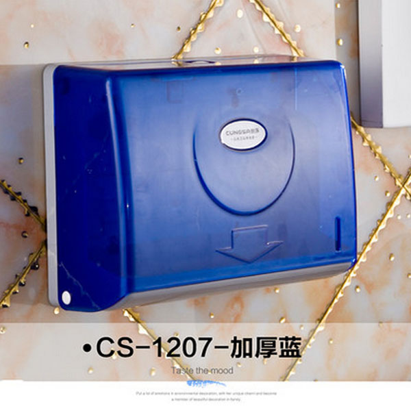 5Cgo 17108392116 衛浴室壁掛式塑料擦手紙盒廁所抽紙盒防水手紙盒子紙巾架抽紙盒衛生間酒店會所SPA樣板房裝設計修多色選擇 CHX23000_CS-1207，藍