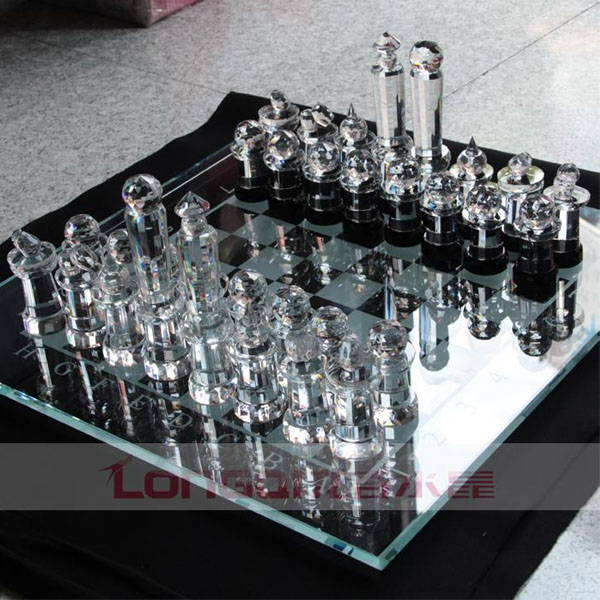 5Cgo 17069540307 水晶國際象棋禮品歐式擺飾樹脂工藝品擺設酒店會所客廳樣板房擺件裝飾品西洋棋玄關手辦公室設計裝潢整套棋子+棋盤 CHX80710