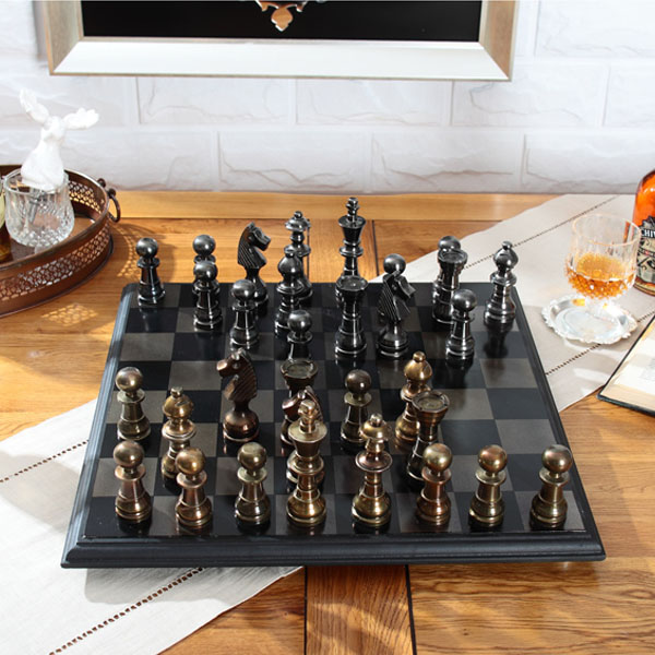 5Cgo 43613161110 國際象棋盤藝術擺件樣板房家居裝飾品西洋棋樣板房實木合金酒店會所裝潢辦公室文具擺設住宅居家娛樂 CHX88610