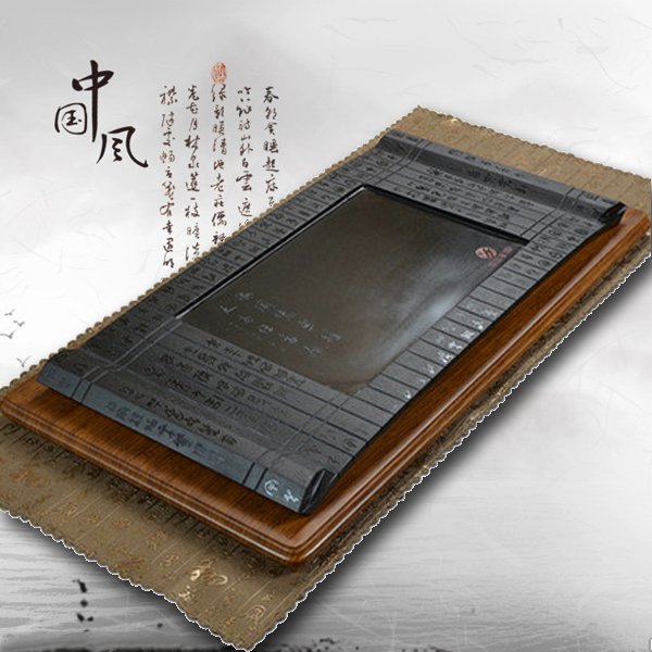 5Cgo 25812952696 茶盤烏金石茶托石頭茶盤黑金石茶盤功夫茶具茶盤甲骨文雕刻書卷 70*35cm  LAY98800