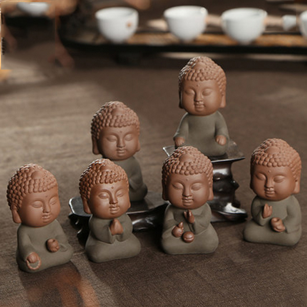 5Cgo  520201425878 功夫茶具配件擺設茶玩紫砂觀音茶寵精品彩砂陶佛道六度客廳工藝擺件  LAY67200