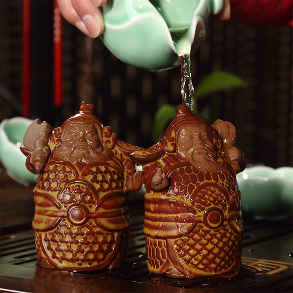 5Cgo  44268140806 精品陶瓷陶土茶寵擺件茶具盤擺件神話人物哼哈二將門神辟邪神一對   LAY06000