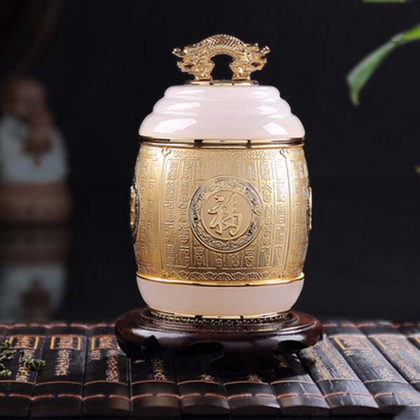 5Cgo 12925522409 茶到福到百福茶葉罐擺件天然玉石工藝品中秋節禮品送領導茶葉盒 LAY84300