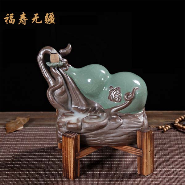 5Cgo 524897503091 創意哥窯煙倒流香爐陶瓷香薰爐擺件佛具用品如來葫蘆香爐 LAY02100