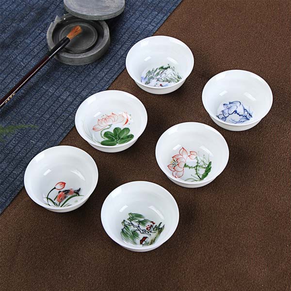 5Cgo 523771961075 陶瓷茶杯手繪青花瓷茶具套裝品茗杯汝窯茶盞功夫茶杯茶碗紫砂杯 6杯 LAY95000