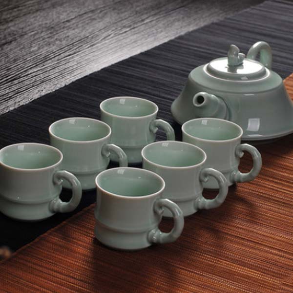 5Cgo  38661706096 龍泉青瓷陶瓷整套功夫茶具7入大壺大杯竹節壺功夫茶具喝茶必備品茶  LAY36200