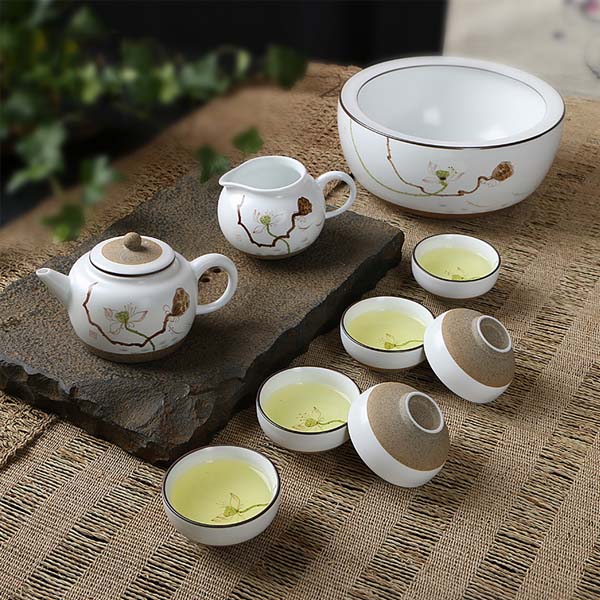 5Cgo  524359168316 陶瓷功夫茶具套裝手繪白瓷景德鎮青花瓷整套茶杯茶洗茶壺茶文化 9頭 LAY86100