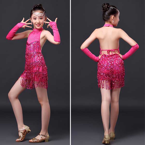 5Cgo 524434584178 兒童拉丁舞裙少兒幼舞蹈 女童流蘇演出服裝比賽表演服裝  GSX80100