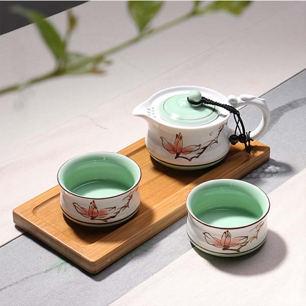 5Cgo   520024035073 快客杯辦公旅行兩用茶具套裝便攜式手繪一壺二杯茶杯陶瓷功夫茶具泡茶器具   LAY76000