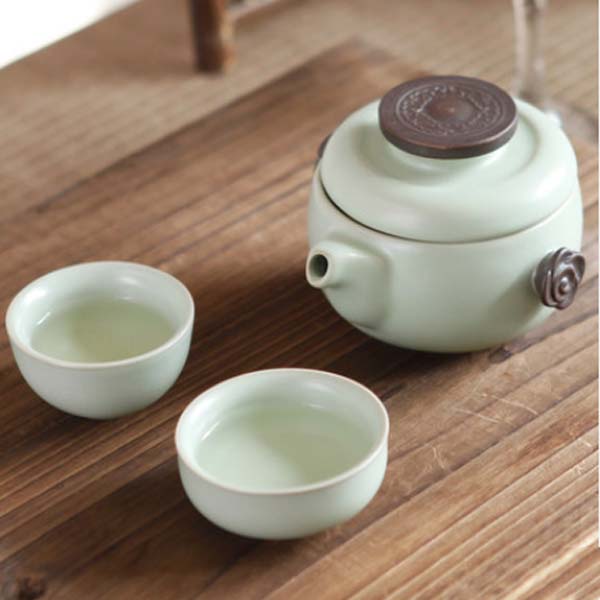5Cgo 44693556748 如意汝瓷套組開片汝窯快客杯一壺兩杯手抓壺旅行便攜陶瓷茶壺   LAY95000