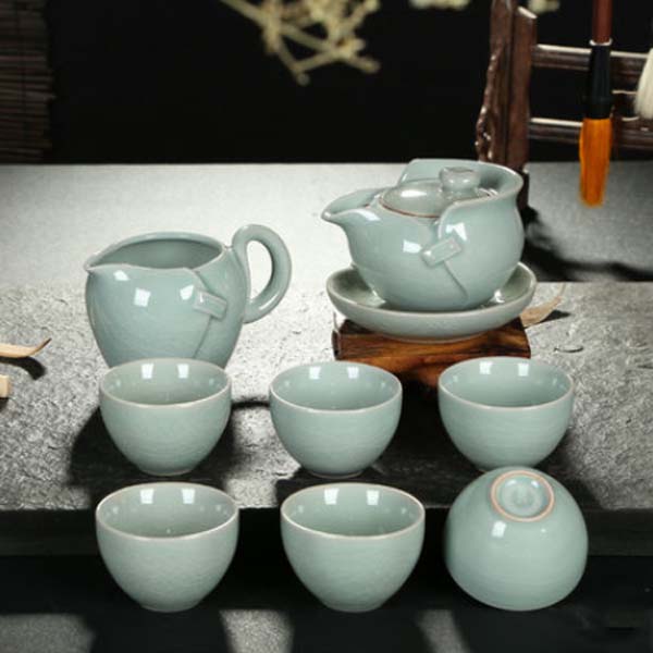 5Cgo  39223099991 龍泉青瓷哥窯開片茶杯茶具套裝天青哥窯紫砂雕塑整套功夫茶具套裝 8頭   LAY96100