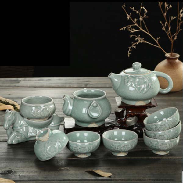5Cgo 39079318576 景德鎮汝窯官窯哥窯精品茶具整套高檔雕刻功夫茶具套裝 10頭   LAY94200