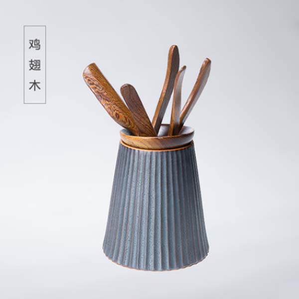 5Cgo 525415512530 雞翅木六君子茶道陶瓷茶夹茶勺茶针茶匙黑檀木茶艺茶道功夫茶具配件套裝 鐵釉  WLZ85
