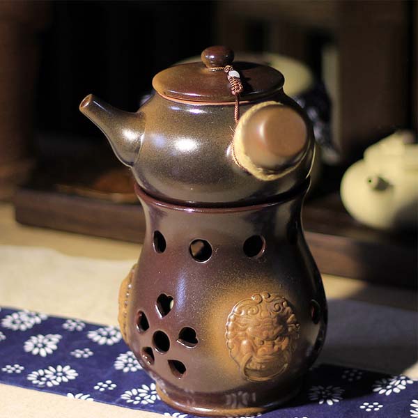 5Cgo 525973047991 茶道功夫茶具老茶鬼粗陶宜興紫砂獅心側把壺煮茶爐酒精加熱茶壺配酒精燈燒水壺茶具用品套裝HZS09100