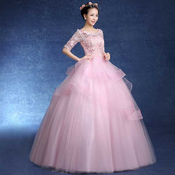 5Cgo 521621352423 新款彩紗婚紗禮服 獨唱彩色長袖顯瘦長款演出服蓬蓬裙 GSX99300