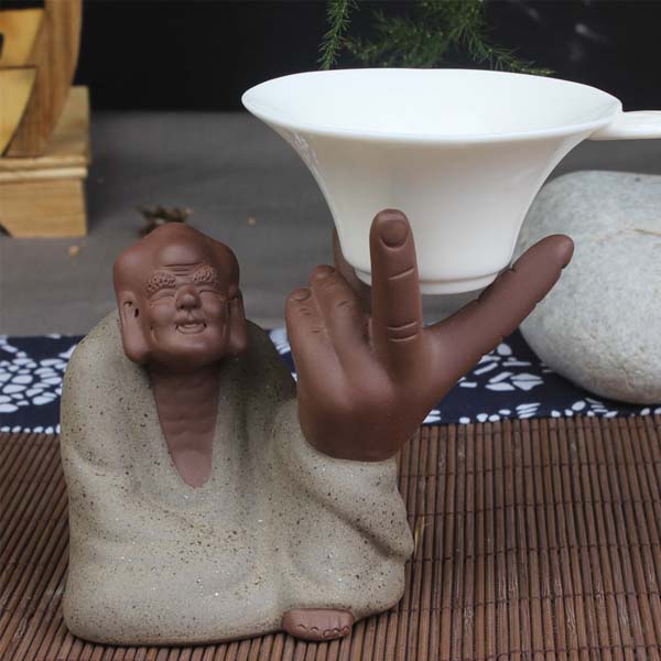 5Cgo 44207666339 茗道紫砂陶茶寵擺件精品陶瓷茶漏托紅茶過濾網架水養羅漢茶道零配件功夫茶具用品HZS03000