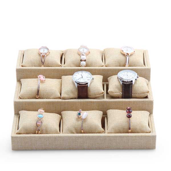 5Cgo 41904533848 麻布/優質灰絨9位手表收納盒 手鏈展示架 精品首飾盒飾品架子  GSX08000