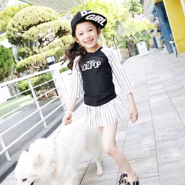 5Cgo 524417497623 韓國公主兒童泳衣長袖 冬季保暖溫泉女寶寶遊泳衣分體裙式  GSX95000