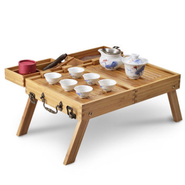 5Cgo 44930782614 茗道整套竹制茶盤青花瓷旅行功夫茶具套裝便攜組合戶外車載茶盤16件套裝HZS89400