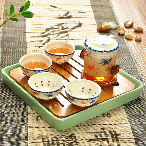 5Cgo 524780512698 汝窯旅行茶具套裝紅茶普洱泡茶器雙耳玻璃茶具內膽過濾器旅行袋HZS83100