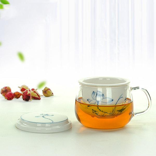 5Cgo 44021675983 陶瓷創意泡茶杯手繪青花瓷過濾陶瓷內膽玻璃茶杯帶蓋辦公杯快客杯HZS06000