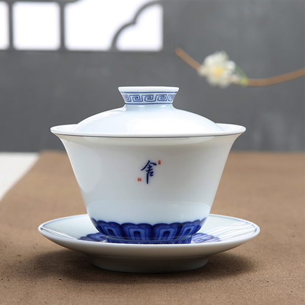 5Cgo 529039684892  景德鎮玄紋青花瓷陶瓷蓋碗三才杯茶杯茶壺功夫茶具單品HZS54000