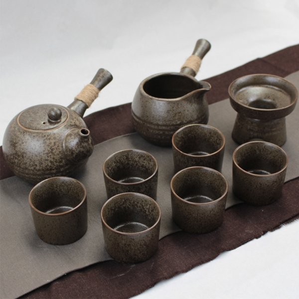 5Cgo 521477802955 仿古日式養生台灣粗陶功夫茶具套裝側把壺品茗杯茶漏公道壺10件套HZS06100