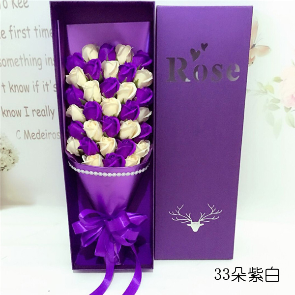 5Cgo 531045338207 情人節玫瑰香皂花創意禮品送女友生日禮物33朵+禮盒 LYP07000