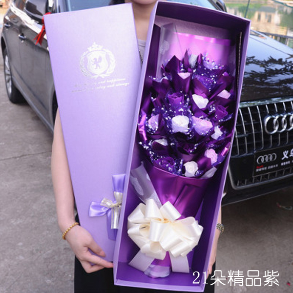 5Cgo 521660291668  情人節玫瑰花束送女友老婆創意香皂花生日禮物表白21朵+禮盒 LYP06000