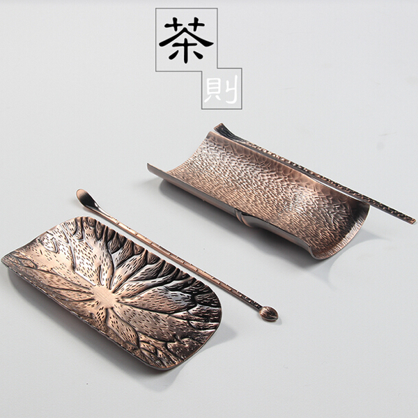5Cgo 526284336127 紫銅純手工錘紋茶則茶勺茶鏟茶匙茶箕青銅茶撥仿複古茶道零配HZS43000