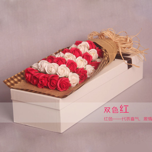 5Cgo 43773024298 香皂花雙色玫瑰花卡通公仔小熊花束創意生日禮物送七夕老婆送閨蜜33朵+禮盒LYP08000