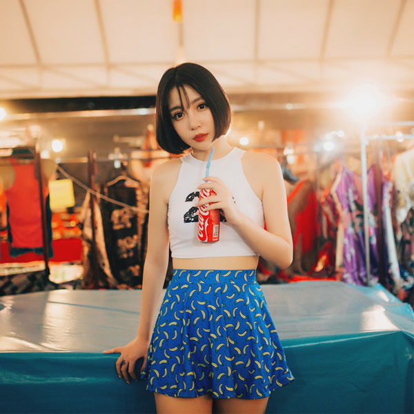 5Cgo 523746269948 元氣少女 泳裝 印花鋼托聚攏日系分體裙式三件套泳衣   GSX88000