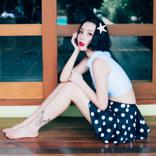 5Cgo 523746317991 原創 元氣少女甜美日系清新鋼托印花分體三件套保守裙式泳衣   GSX48000