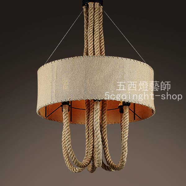 5Cgo 521455694951 loft復古風服裝店創意個性酒吧臺咖啡廳美式鄉村麻繩麻布圓形吊燈  LYP99600