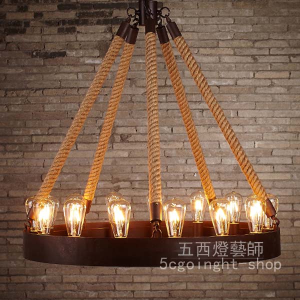 5Cgo 524825798383 美式鄉村餐廳燈復古創意咖啡廳酒吧臺個性服裝店麻繩鐵藝吊燈 LYP89310