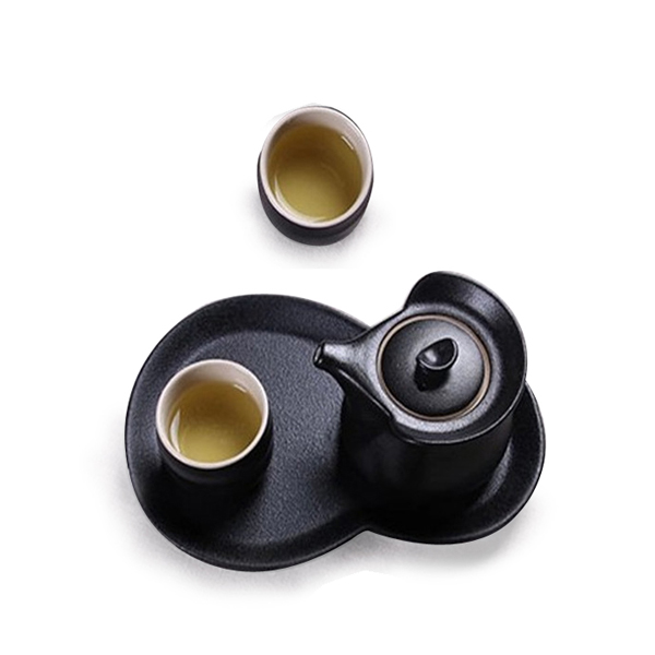 5Cgo 45031300468 黑陶快客杯一壺兩杯一茶盤旅行便捷辦公整套功夫茶具用品 HZS99000