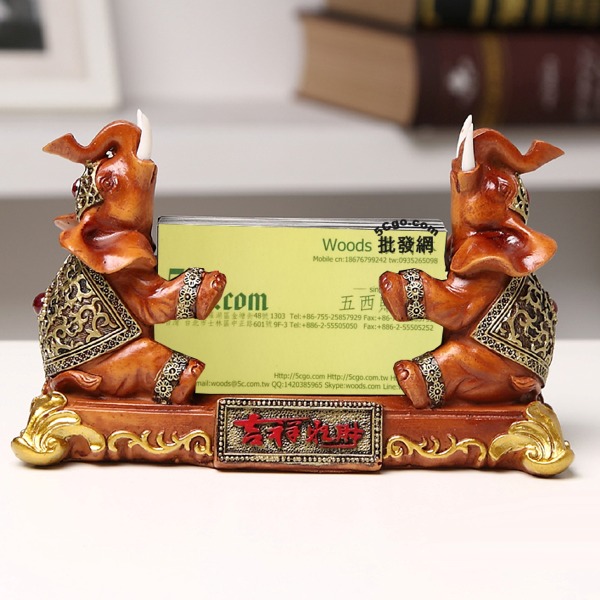 5Cgo 521090241023 招財納福大象名片盒名片座樹脂立體實用辦公桌面擺件開業商務禮品收納人事業務公司櫃台 AGL62000