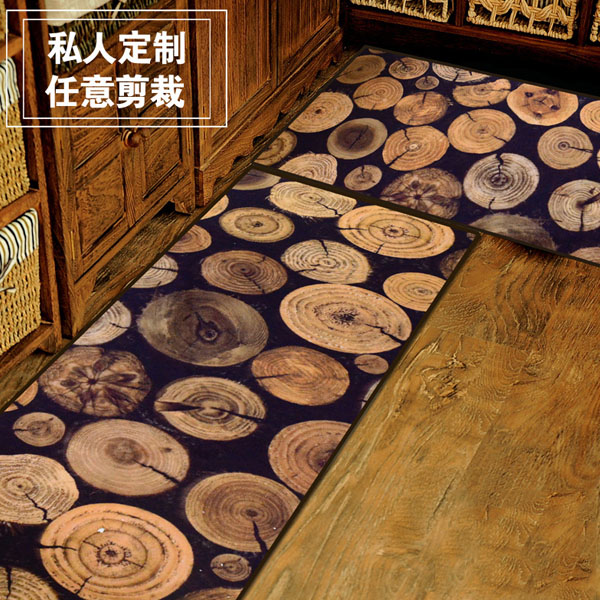 5Cgo 523731127889 可定制木紋年輪地毯田園玄關腳踏墊防滑廚房墊客廳茶几毯臥室書房居家設計陽台走道墊子防滑床邊墊 CHX06100
