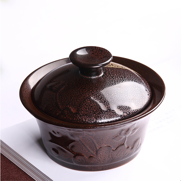5Cgo 530935850884 天目釉陶瓷三才蓋碗功夫茶具敬茶碗泡茶壺茶手抓壺泡茶器 HZS85000