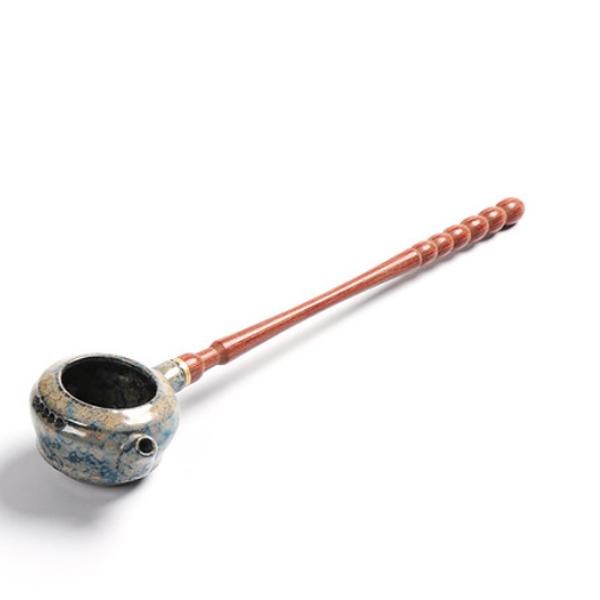 5Cgo 532652139430 粗陶窯變乾泡分茶勺黑檀木手柄分茶器日式茶道茶藝配件  HZS84000