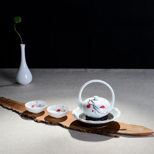 5Cgo 44346311274  秋韻白瓷五彩手繪家用提梁壺品茗杯茶具套裝創意陶瓷功夫沏茶壺 HZS99100