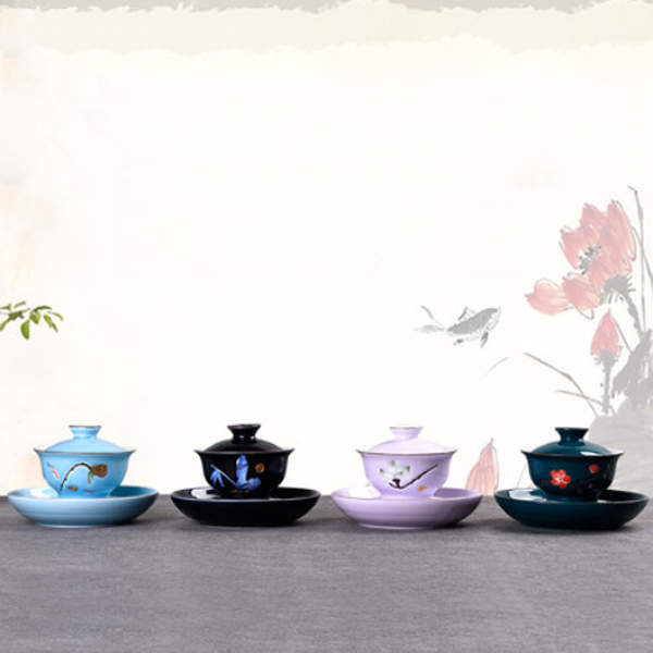 5Cgo 533218912412 手工描金蓋碗碗托景德鎮青花瓷大號茶備陶瓷三才碗杯敬茶碗功夫茶具用品 HZS85000