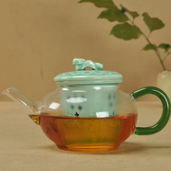 5Cgo 40844927845 玻璃茶壺紅茶功夫茶具耐熱高溫泡茶壺玲珑青瓷內膽手工單壺  HZS53100