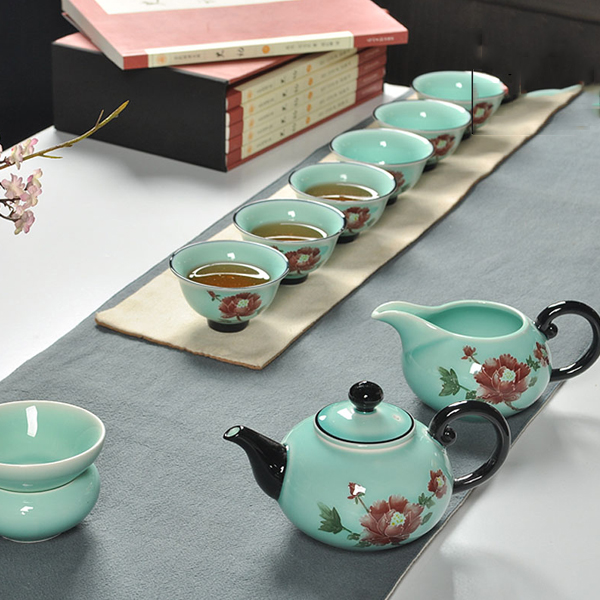 5Cgo 531288125547 茶具套裝功夫茶具陶瓷家用手繪青瓷茶壺茶杯茶漏公道杯組合高檔送禮 HZS80200