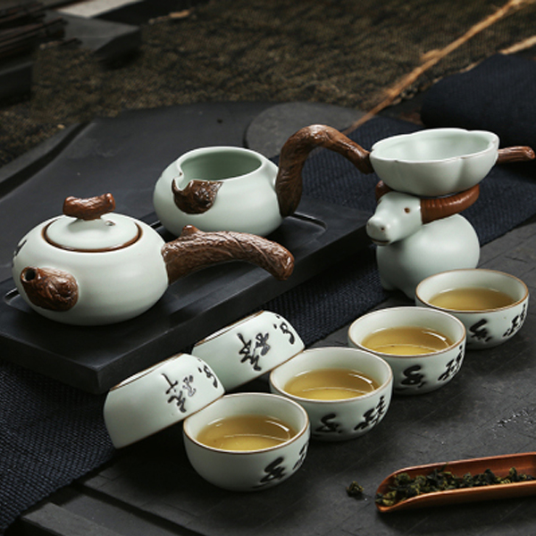 5Cgo 523390982655 茶具套裝汝窯茶具茶碗茶海茶杯茶壺公道杯茶漏組功夫茶具用品 HZS57100