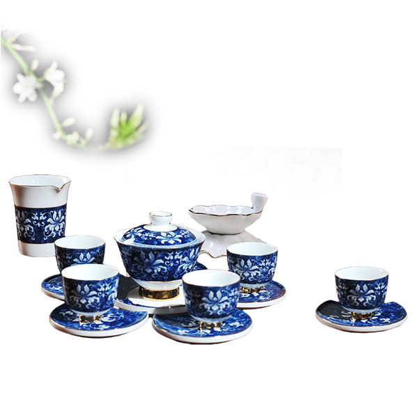 5Cgo 536153521205 青花瓷整套功夫茶具套裝白瓷景德鎮陶瓷禮品骨瓷茶壺茶海茶漏品茗杯杯墊 HZS86300