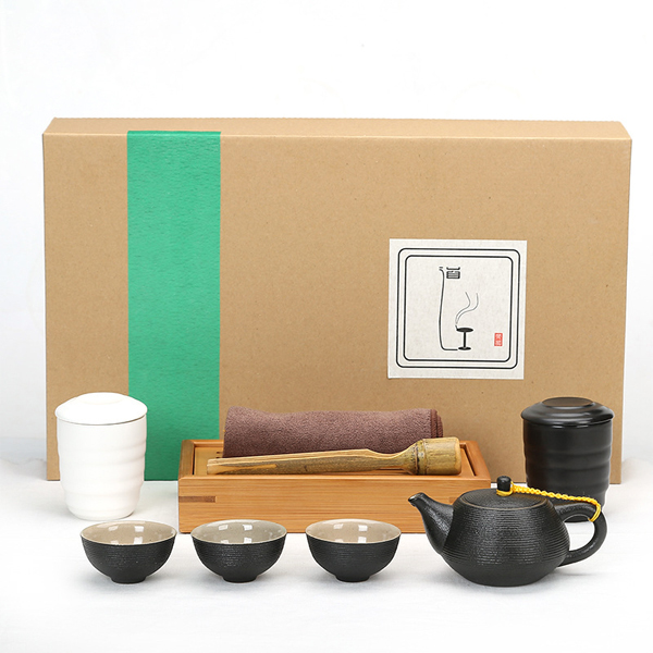 5Cgo 527691930425 高檔禮品茶具辦公室紫砂茶壺茶杯茶盤茶葉罐茶具整套黑陶茶具禮盒裝 HZS98100
