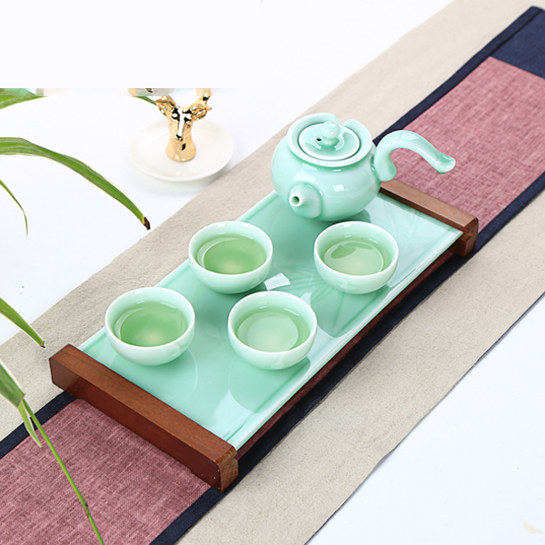 5Cgo 528606840880 青瓷一壺四杯帶盤創意旅行辦公隨手泡陶瓷功夫茶具茶杯茶壺套裝 HZS80200