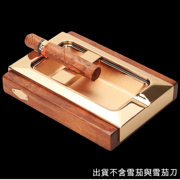 5Cgo 41652844215 實木雪茄煙灰缸單槽便攜香煙灰缸金屬槽土豪金客廳家用商務贈禮品 AGL89200